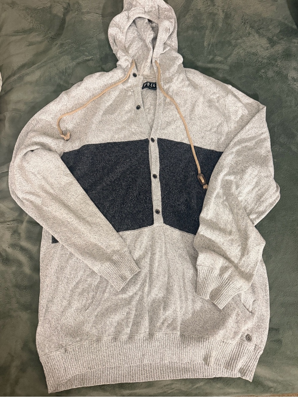 Vintage volcom Gray and Charcoal Hooded Men's Sweater